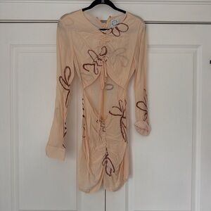 With Jean Peach Blush Sheer Top with Brown Loop Print